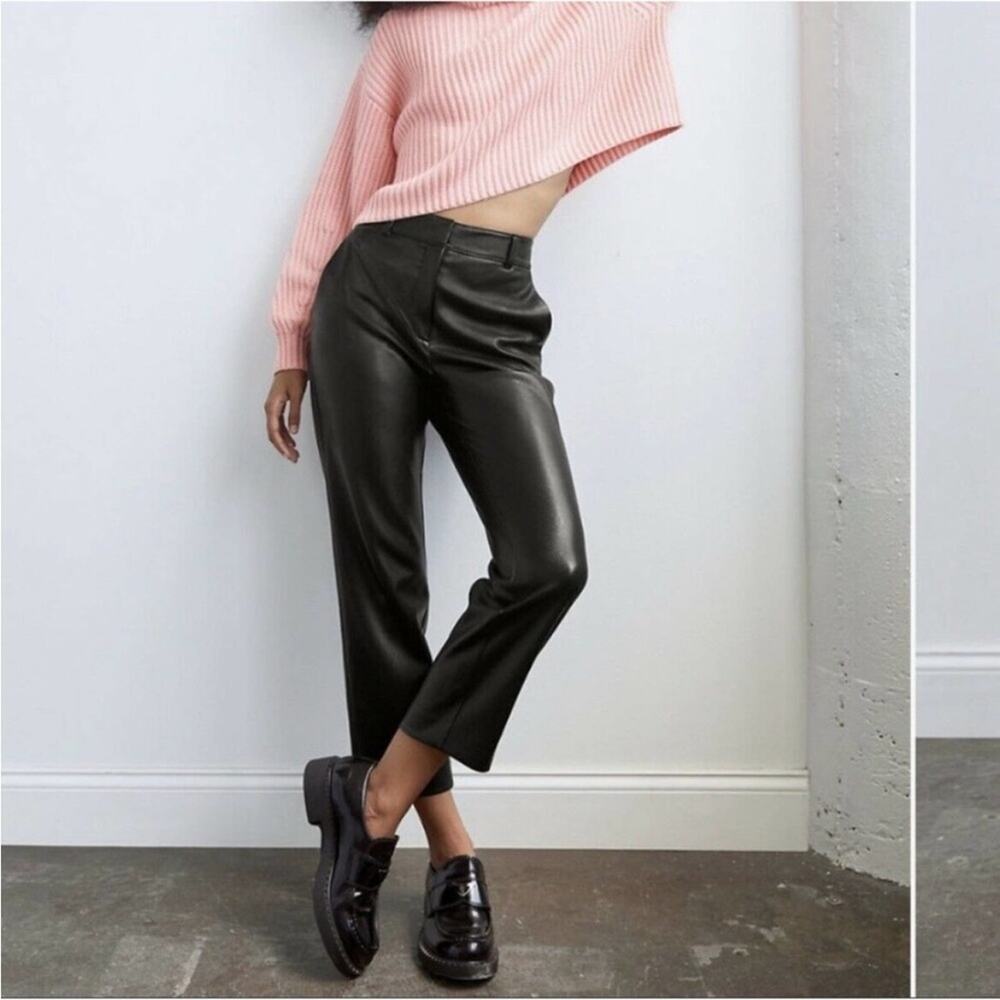 Aritzia Babaton Command Cropped Pant Black Vegan Leather Size 6
